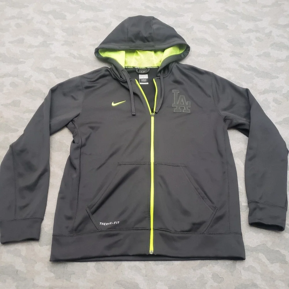 Los Angeles Dodgers Nike Sweatshirt Mens Large Gray Full Zip Therma Fit Baseball